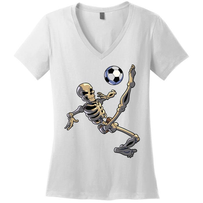 Soccer Skeleton Halloween Boy Soccer Player Halloween Women's V-Neck T-Shirt