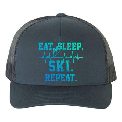 Ski Skiing Heartbeat Gift Yupoong Adult 5-Panel Trucker Hat