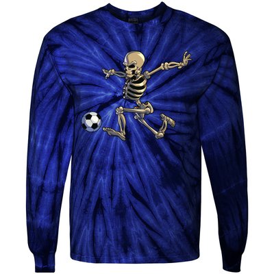 Soccer Skeleton Halloween Boy Soccer Player Halloween Tie-Dye Long Sleeve Shirt