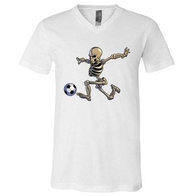 Soccer Skeleton Halloween Boy Soccer Player Halloween V-Neck T-Shirt