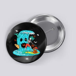 Skeleton Surfing Hawaiian Halloween Surfer Horror Pumpkin Button