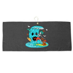 Skeleton Surfing Hawaiian Halloween Surfer Horror Pumpkin Large Microfiber Waffle Golf Towel