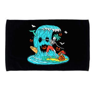 Skeleton Surfing Hawaiian Halloween Surfer Horror Pumpkin Microfiber Hand Towel