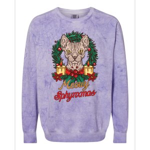 Santa Sphynx Hairless Cat Lovers Christmas Gift Colorblast Crewneck Sweatshirt