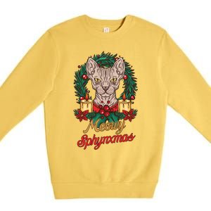 Santa Sphynx Hairless Cat Lovers Christmas Gift Premium Crewneck Sweatshirt