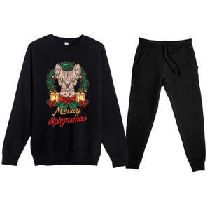 Santa Sphynx Hairless Cat Lovers Christmas Gift Premium Crewneck Sweatsuit Set