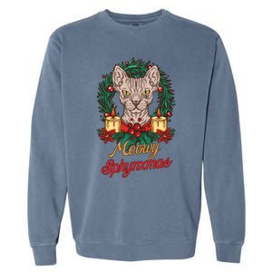 Santa Sphynx Hairless Cat Lovers Christmas Gift Garment-Dyed Sweatshirt