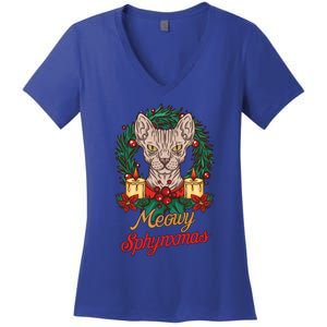 Santa Sphynx Hairless Cat Lovers Christmas Gift Women's V-Neck T-Shirt