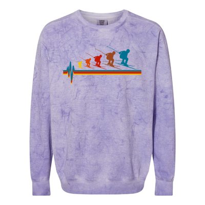 Skiing Ski Heartbeat Skier Retro Vintage Great Gift Colorblast Crewneck Sweatshirt