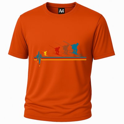 Skiing Ski Heartbeat Skier Retro Vintage Great Gift Cooling Performance Crew T-Shirt