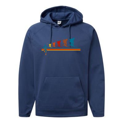 Skiing Ski Heartbeat Skier Retro Vintage Great Gift Performance Fleece Hoodie