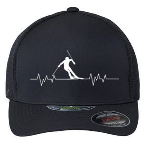 Skiing Ski Heartbeat For Skiers Gift Flexfit Unipanel Trucker Cap