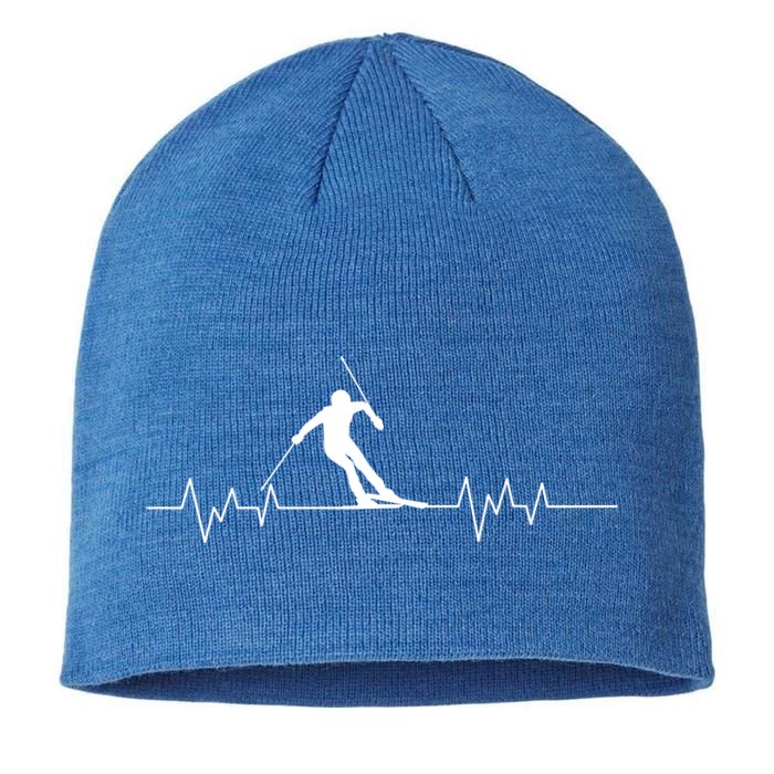 Skiing Ski Heartbeat For Skiers Gift Sustainable Beanie