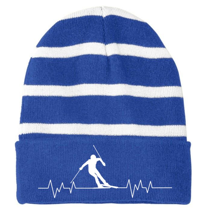 Skiing Ski Heartbeat For Skiers Gift Striped Beanie with Solid Band