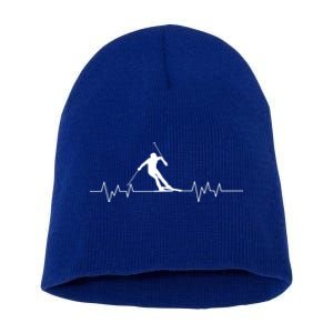 Skiing Ski Heartbeat For Skiers Gift Short Acrylic Beanie