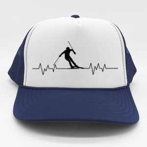 Skiing Ski Heartbeat For Skiers Gift Trucker Hat