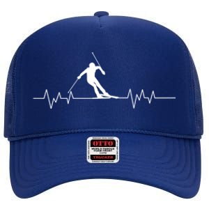 Skiing Ski Heartbeat For Skiers Gift High Crown Mesh Back Trucker Hat