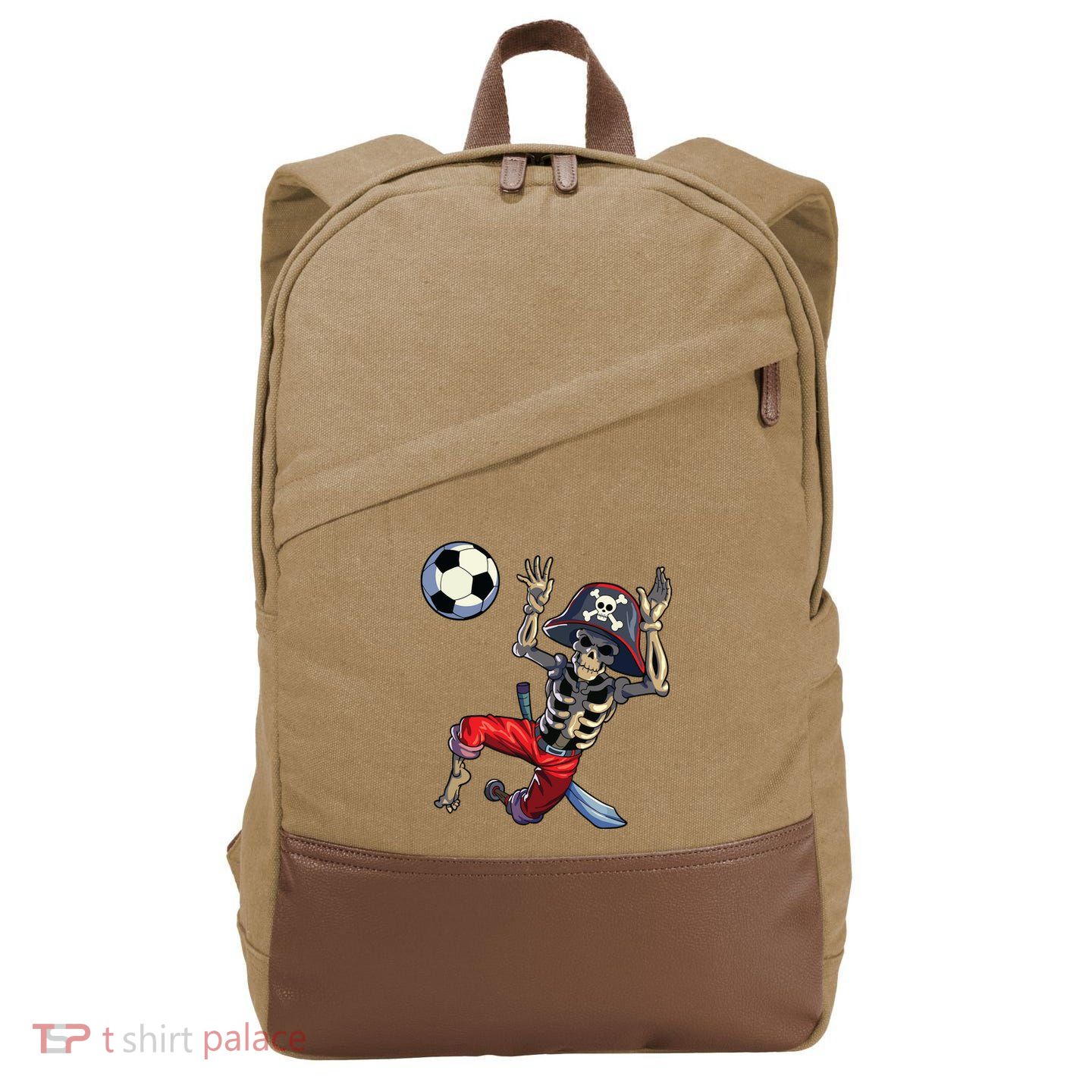 Soccer Skeleton Halloween Soccer Goalkeeper Pirate Halloween Cotton Canvas Backpack