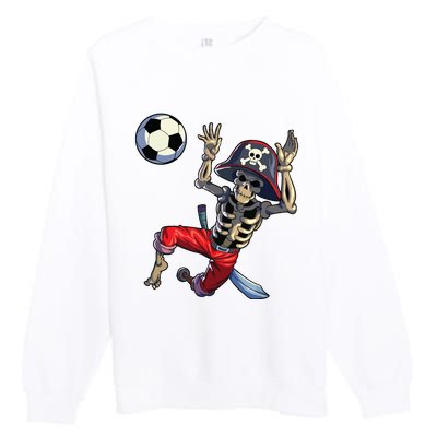 Soccer Skeleton Halloween Soccer Goalkeeper Pirate Halloween Premium Crewneck Sweatshirt