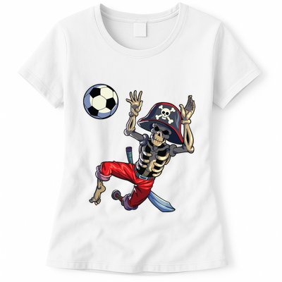 Soccer Skeleton Halloween Soccer Goalkeeper Pirate Halloween Womens T-Shirt