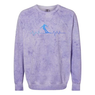 Skiing Ski Heartbeat For Skiers Great Gift Colorblast Crewneck Sweatshirt