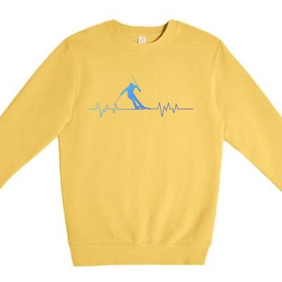 Skiing Ski Heartbeat For Skiers Great Gift Premium Crewneck Sweatshirt