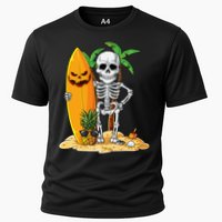 Skeleton Surfing Halloween Hawaii Hawaiian Surfer Cooling Performance Crew T-Shirt