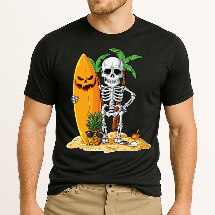 Skeleton Surfing Halloween Hawaii Hawaiian Surfer Cooling Performance Crew T-Shirt