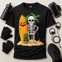 Skeleton Surfing Halloween Hawaii Hawaiian Surfer Cooling Performance Crew T-Shirt