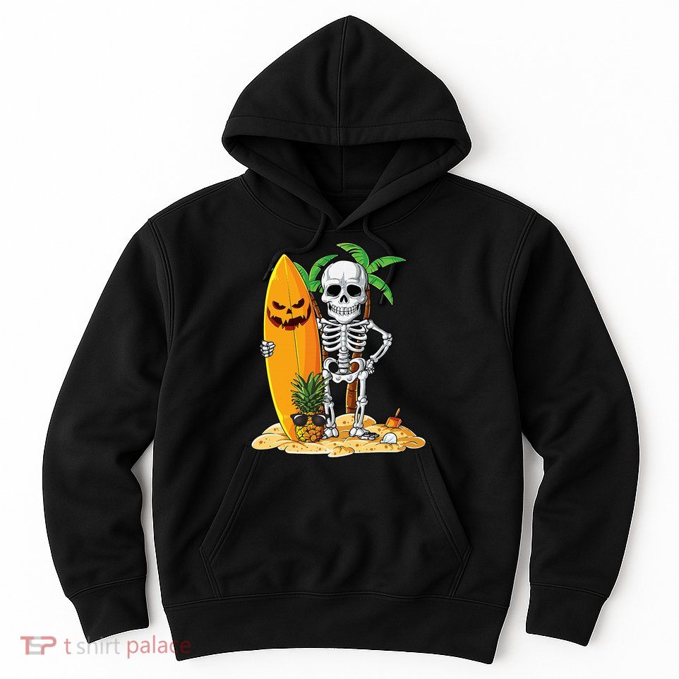 Skeleton Surfing Halloween Hawaii Hawaiian Surfer Hoodie