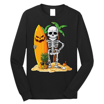 Skeleton Surfing Halloween Hawaii Hawaiian Surfer Long Sleeve Shirt