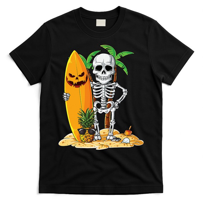Skeleton Surfing Halloween Hawaii Hawaiian Surfer T-Shirt