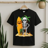 Skeleton Surfing Halloween Hawaii Hawaiian Surfer T-Shirt