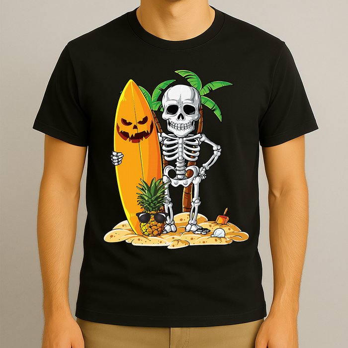 Skeleton Surfing Halloween Hawaii Hawaiian Surfer T-Shirt
