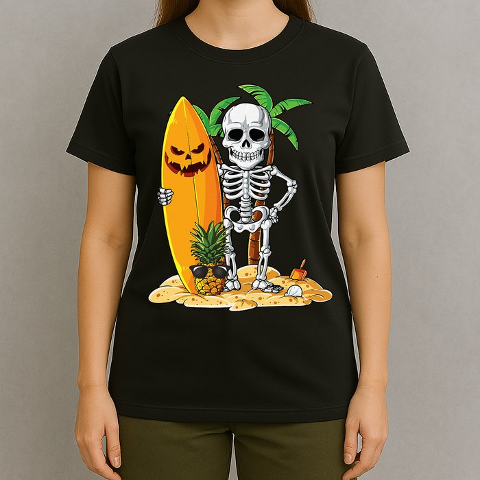 Skeleton Surfing Halloween Hawaii Hawaiian Surfer T-Shirt