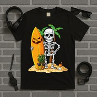 Skeleton Surfing Halloween Hawaii Hawaiian Surfer T-Shirt