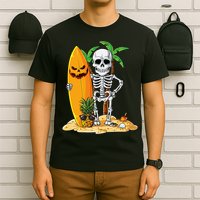 Skeleton Surfing Halloween Hawaii Hawaiian Surfer T-Shirt