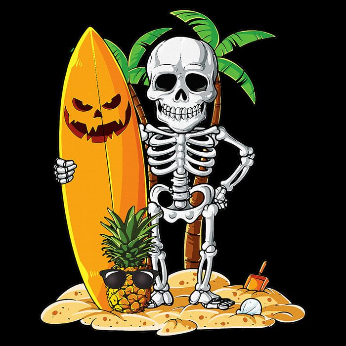 Skeleton Surfing Halloween Hawaii Hawaiian Surfer T-Shirt