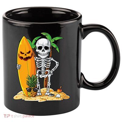 Skeleton Surfing Halloween Hawaii Hawaiian Surfer 11oz C Handle Ceramic Mug