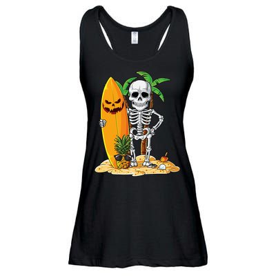 Skeleton Surfing Halloween Hawaii Hawaiian Surfer Ladies Essential Flowy Tank