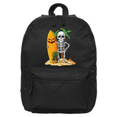 Skeleton Surfing Halloween Hawaii Hawaiian Surfer 16 in Basic Backpack