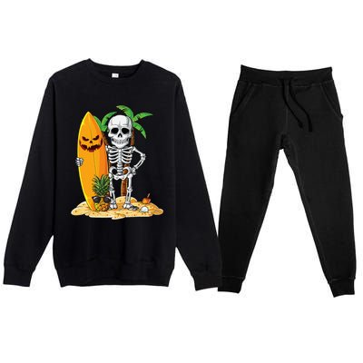 Skeleton Surfing Halloween Hawaii Hawaiian Surfer Premium Crewneck Sweatsuit Set