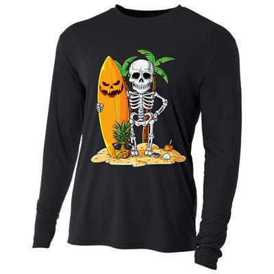 Skeleton Surfing Halloween Hawaii Hawaiian Surfer Cooling Performance Long Sleeve Crew