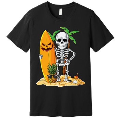 Skeleton Surfing Halloween Hawaii Hawaiian Surfer Premium T-Shirt