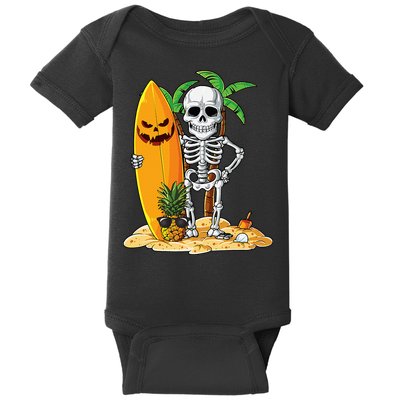 Skeleton Surfing Halloween Hawaii Hawaiian Surfer Baby Bodysuit