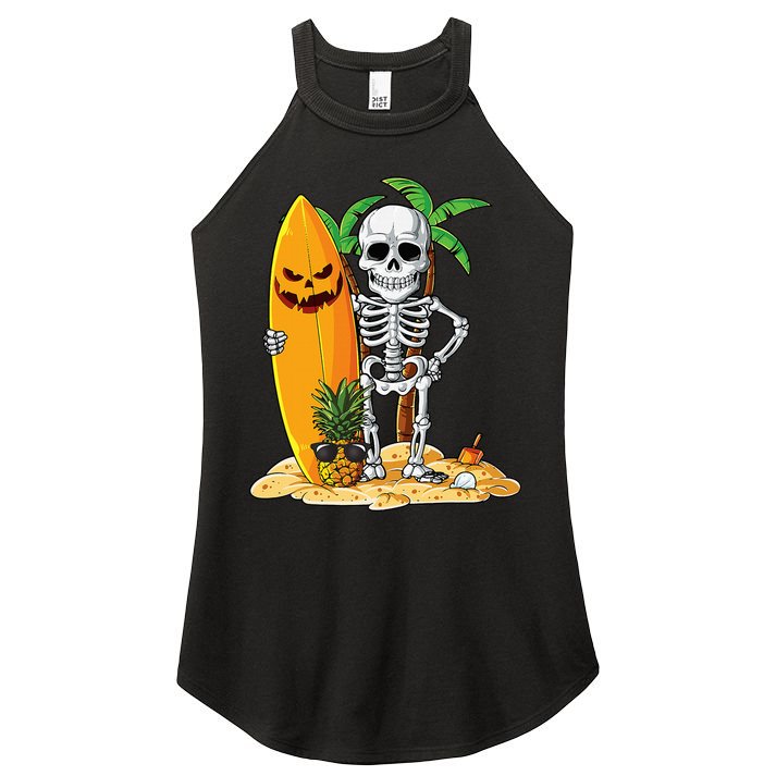 Skeleton Surfing Halloween Hawaii Hawaiian Surfer Women's Perfect Tri Rocker Tank