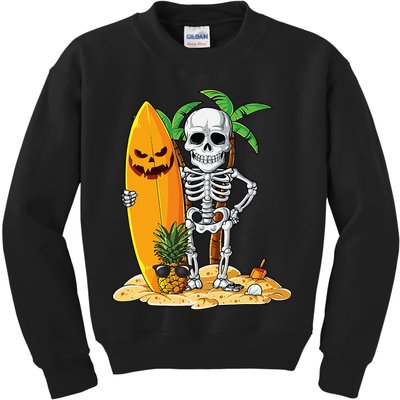 Skeleton Surfing Halloween Hawaii Hawaiian Surfer Kids Sweatshirt