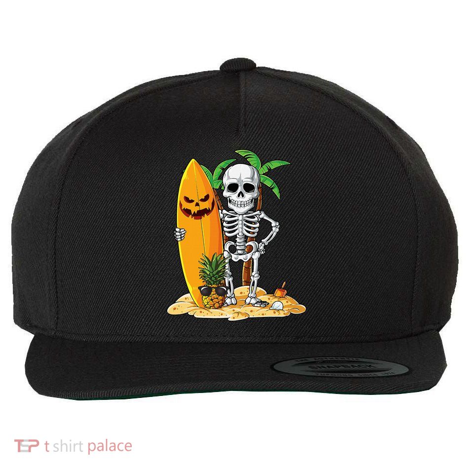 Skeleton Surfing Halloween Hawaii Hawaiian Surfer Wool Snapback Cap