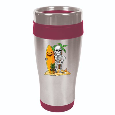 Skeleton Surfing Halloween Hawaii Hawaiian Surfer 16oz Travel Tumbler