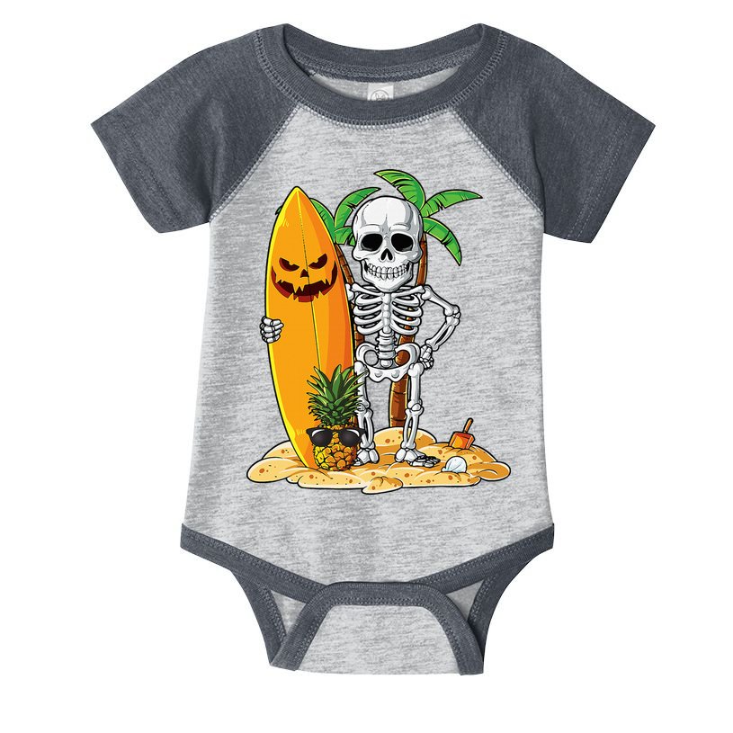 Skeleton Surfing Halloween Hawaii Hawaiian Surfer Infant Baby Jersey Bodysuit